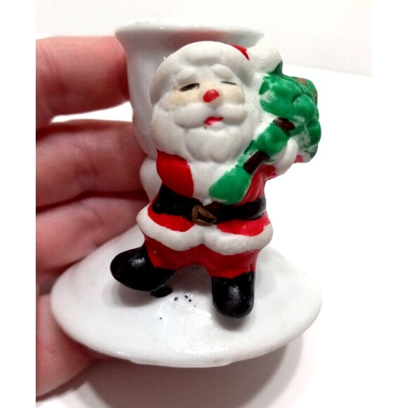 2 Candle Holders Santa Clause Taper Votive Christmas Vintage Taiwan - Picture 8 of 12